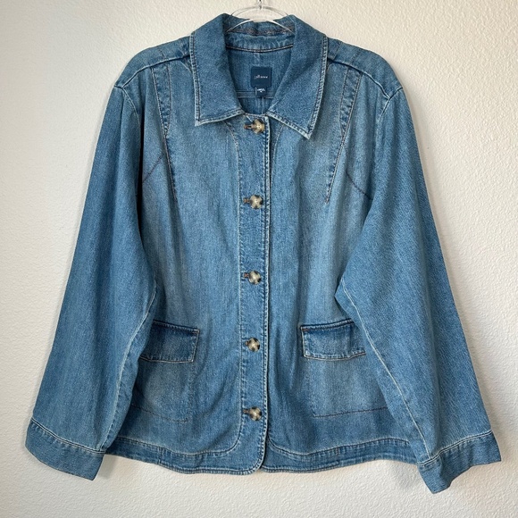 J. Jill plus size 3X lightweight denim jean jacket blue medium wash cotton NEW - Picture 1 of 14